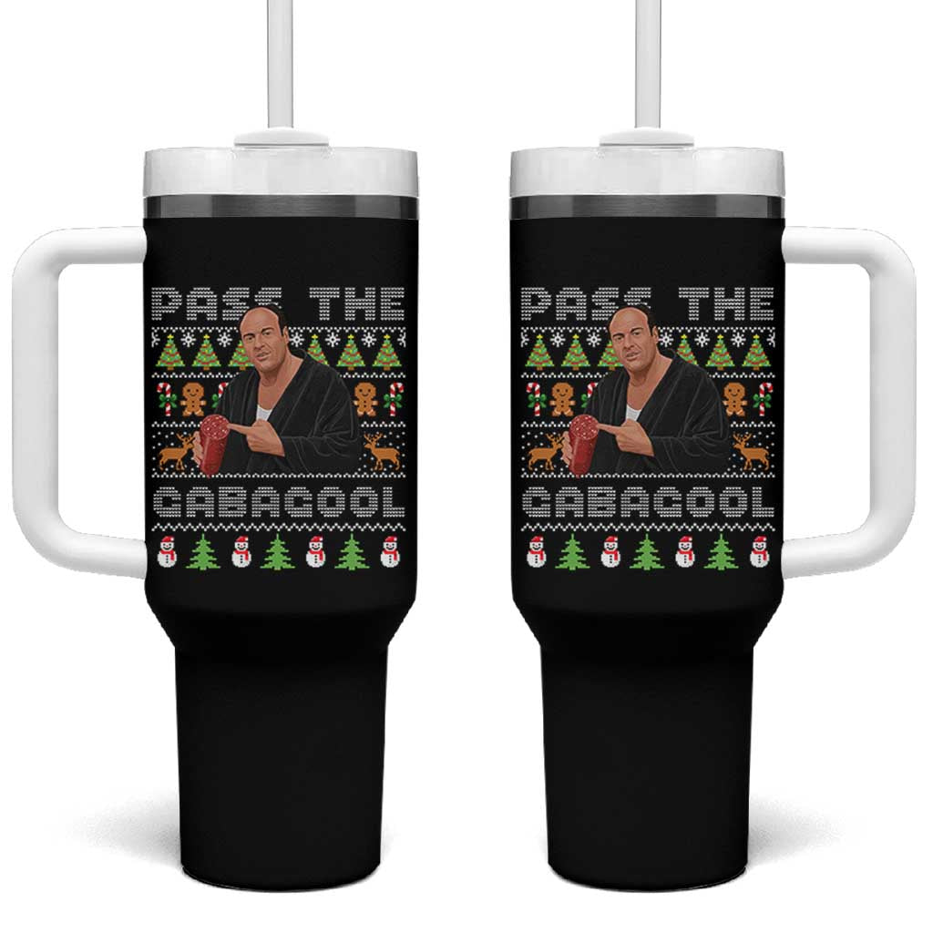 Christmas Pass The Gabagool Tumbler With Handle Retro TV Show Funny Ugly Xmas - Wonder Print Shop