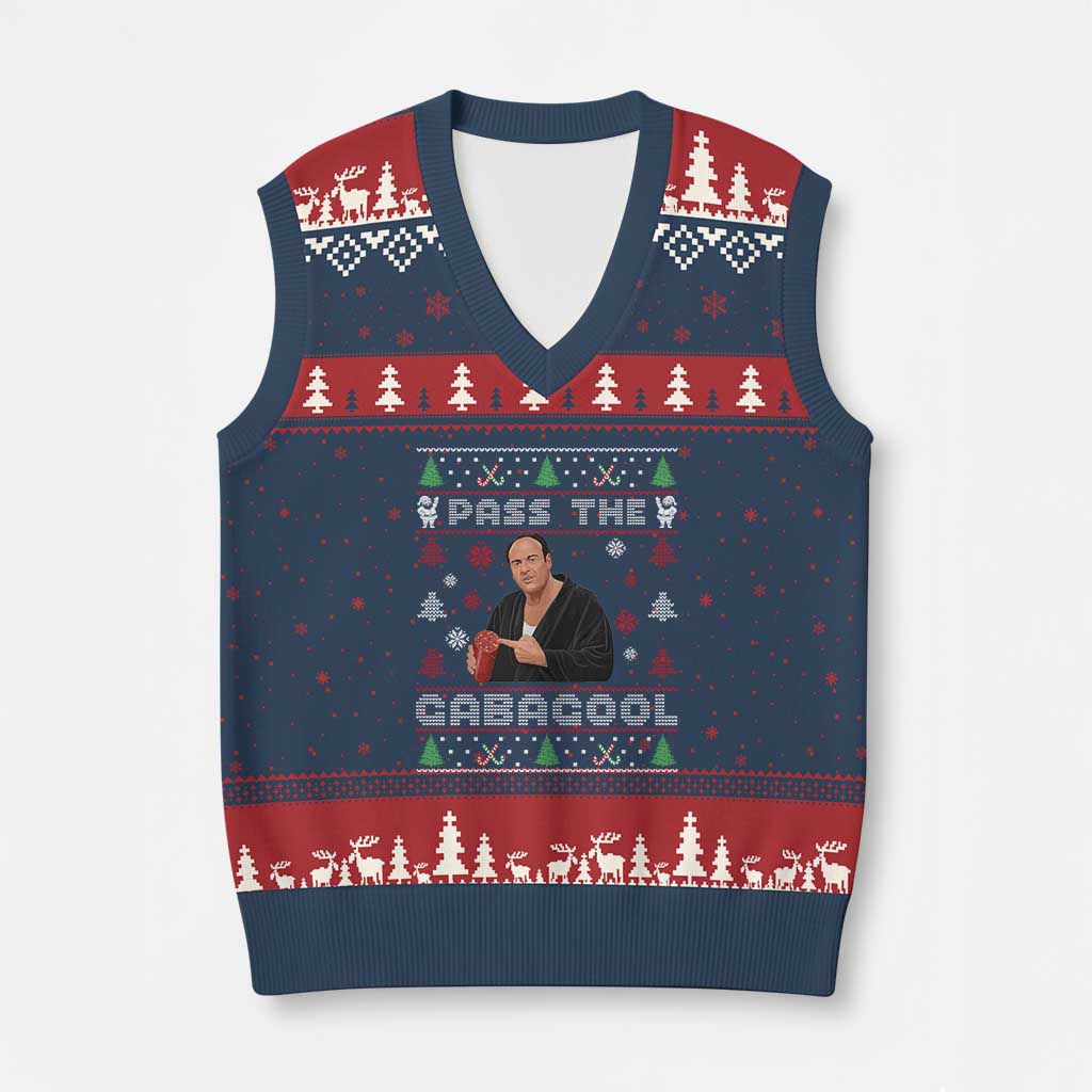 Pass The Gabagool Ugly Christmas V-Neck Knit Sweater Vest Retro TV Show Funny - Wonder Print Shop