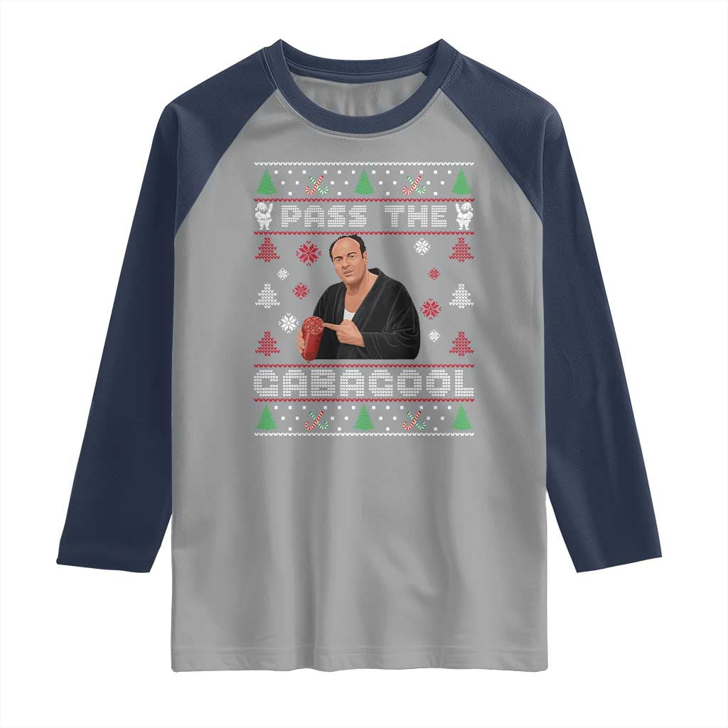 Pass The Gabagool Ugly Christmas Raglan Shirt Retro TV Show Funny - Wonder Print Shop