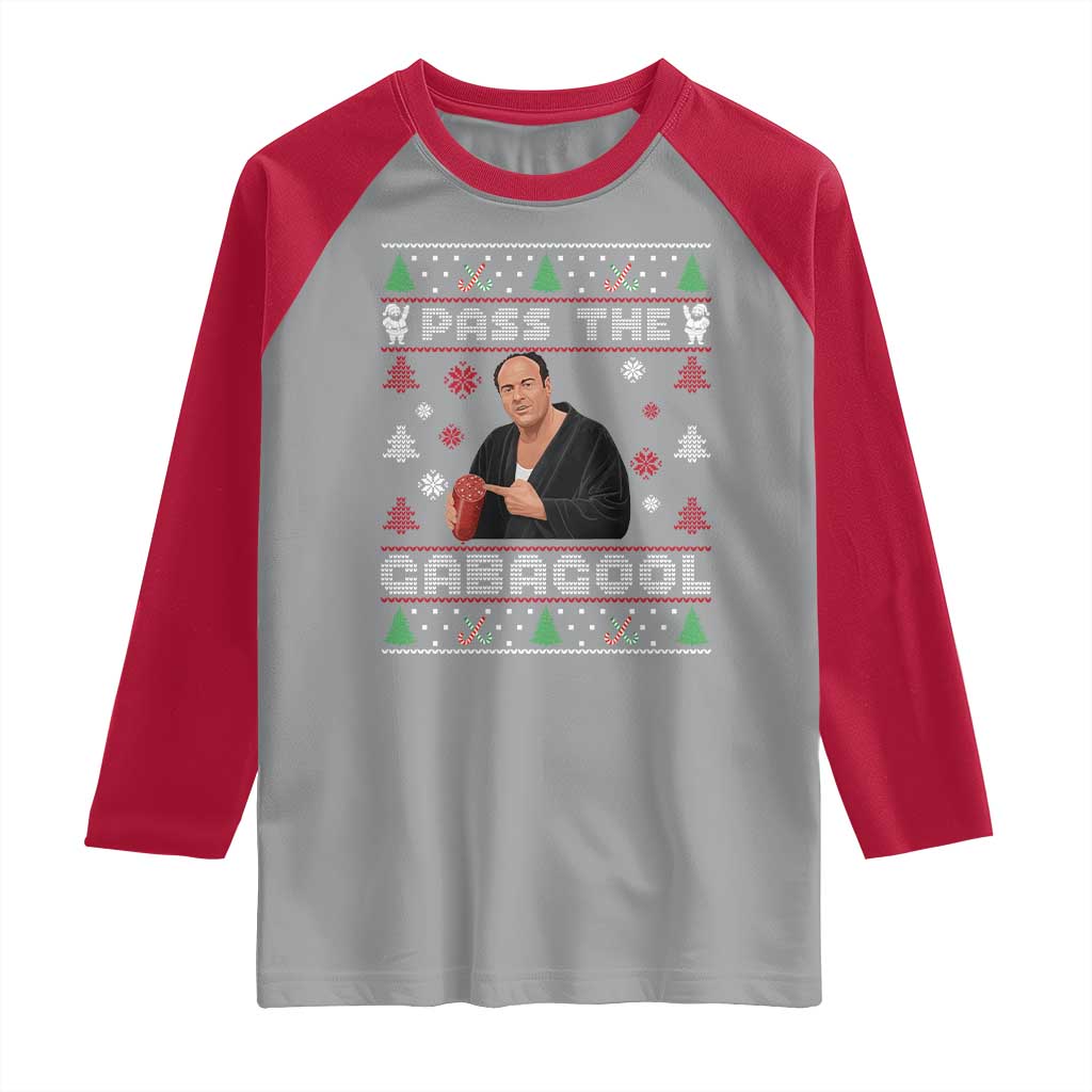 Pass The Gabagool Ugly Christmas Raglan Shirt Retro TV Show Funny - Wonder Print Shop