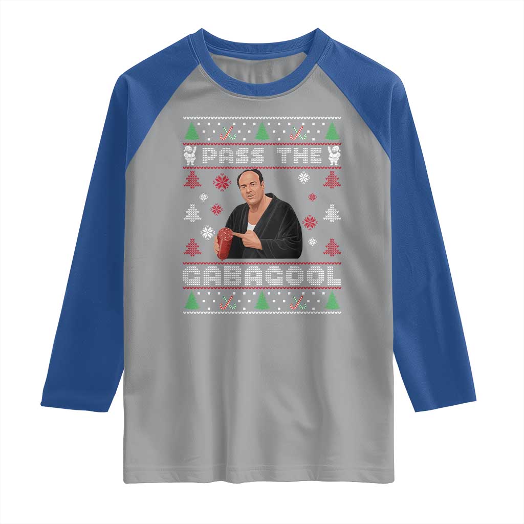 Pass The Gabagool Ugly Christmas Raglan Shirt Retro TV Show Funny - Wonder Print Shop
