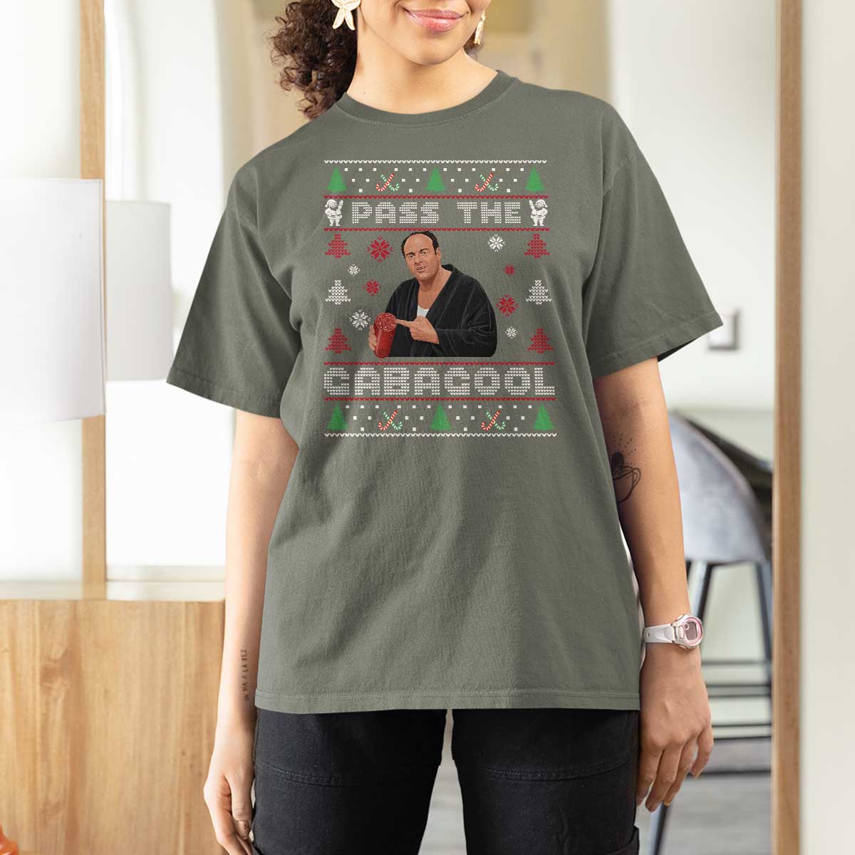 Pass The Gabagool Ugly Christmas T Shirt For Women Retro TV Show Funny - Wonder Print Shop