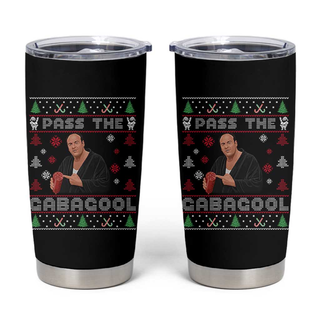 Pass The Gabagool Ugly Christmas Tumbler Cup Retro TV Show Funny - Wonder Print Shop