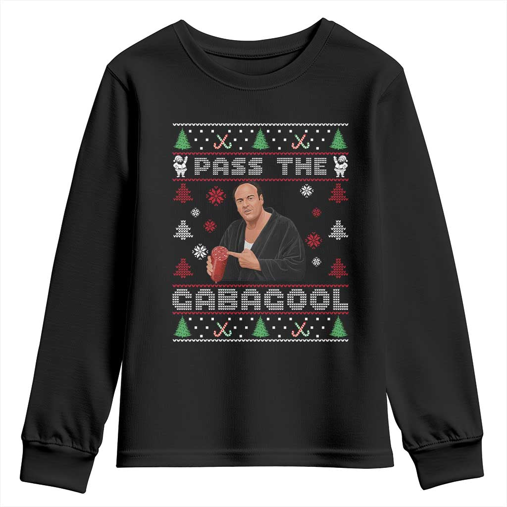 Pass The Gabagool Ugly Christmas Youth Sweatshirt Retro TV Show Funny - Wonder Print Shop