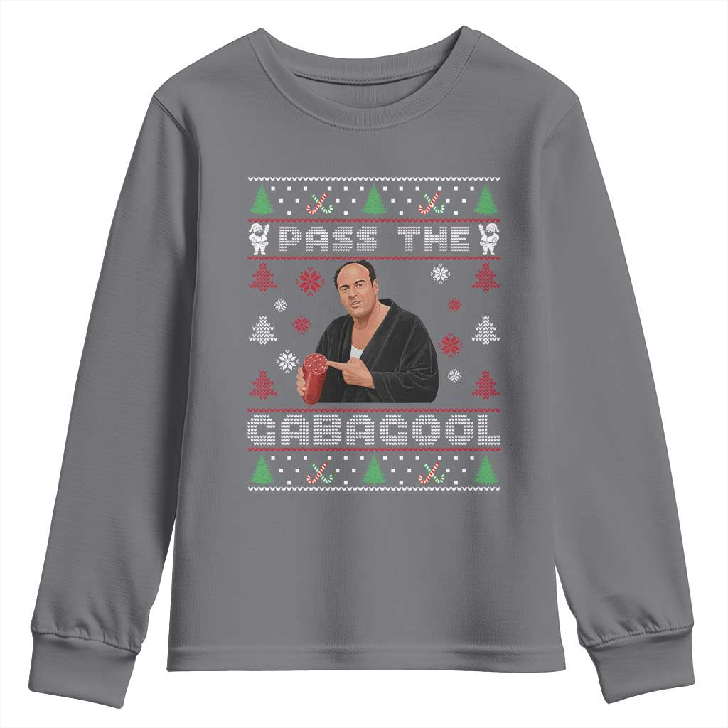 Pass The Gabagool Ugly Christmas Youth Sweatshirt Retro TV Show Funny - Wonder Print Shop