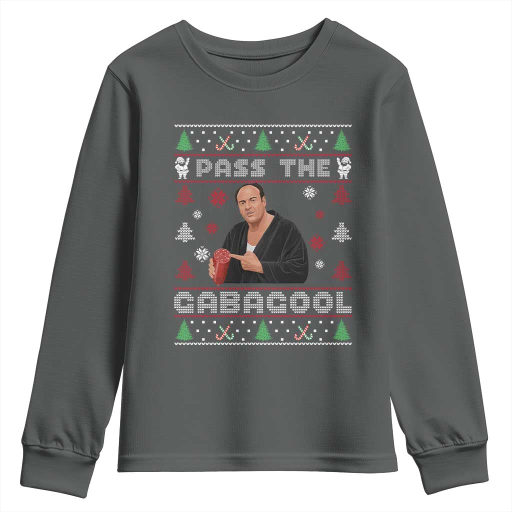 Pass The Gabagool Ugly Christmas Youth Sweatshirt Retro TV Show Funny - Wonder Print Shop