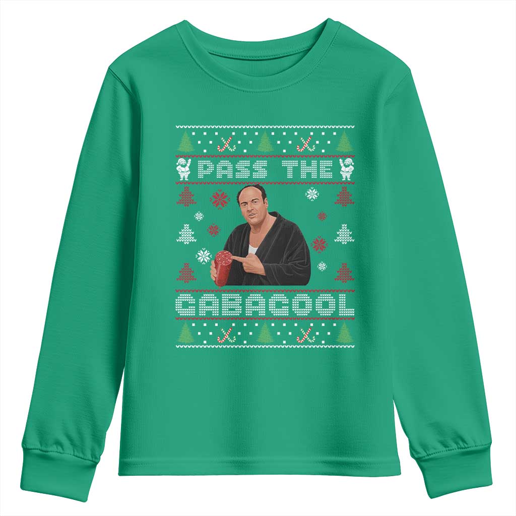 Pass The Gabagool Ugly Christmas Youth Sweatshirt Retro TV Show Funny - Wonder Print Shop