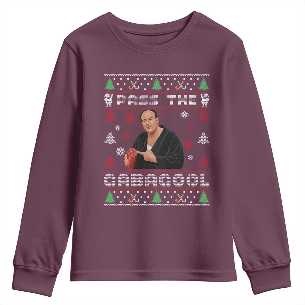 Pass The Gabagool Ugly Christmas Youth Sweatshirt Retro TV Show Funny - Wonder Print Shop