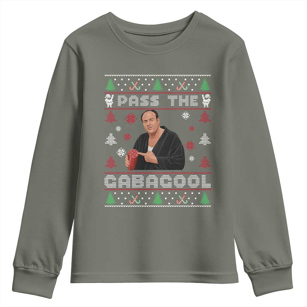 Pass The Gabagool Ugly Christmas Youth Sweatshirt Retro TV Show Funny - Wonder Print Shop