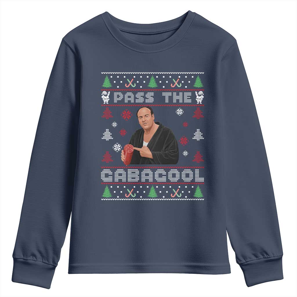 Pass The Gabagool Ugly Christmas Youth Sweatshirt Retro TV Show Funny - Wonder Print Shop