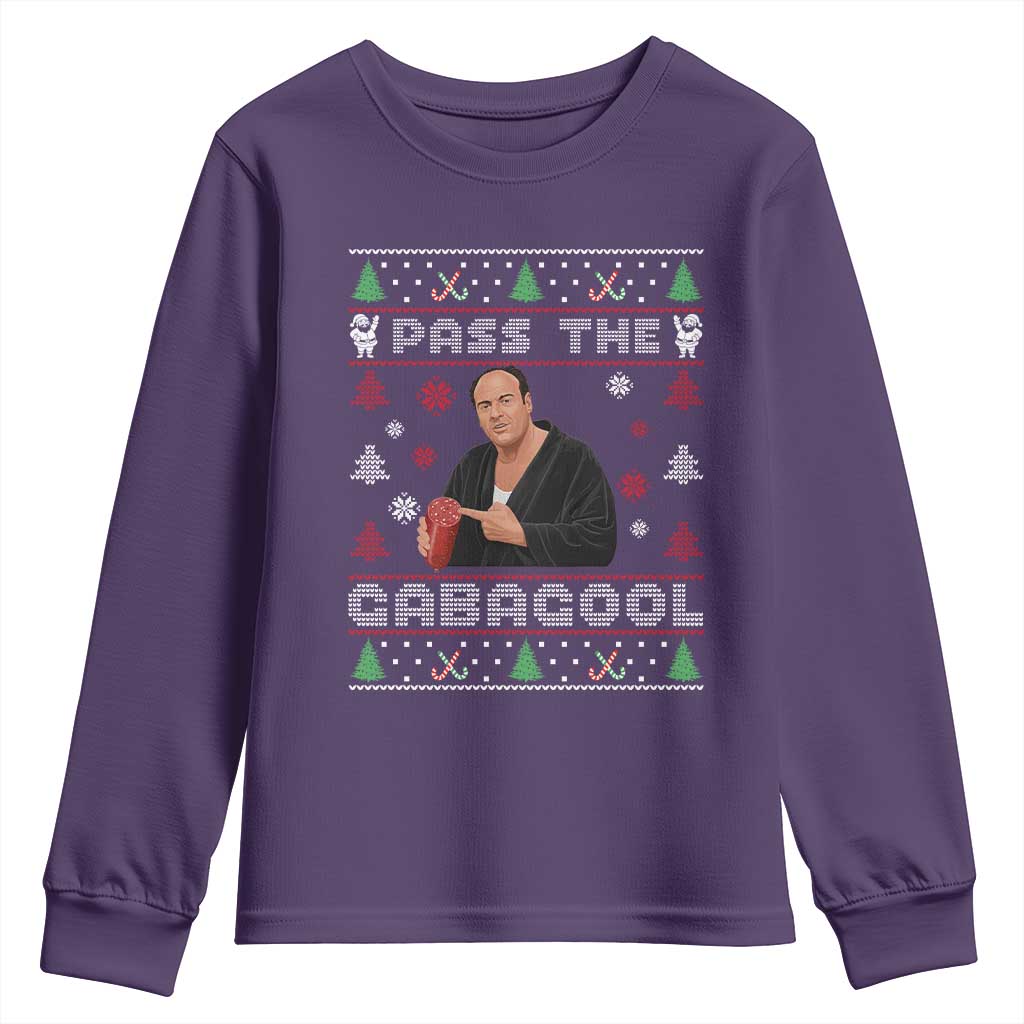 Pass The Gabagool Ugly Christmas Youth Sweatshirt Retro TV Show Funny - Wonder Print Shop