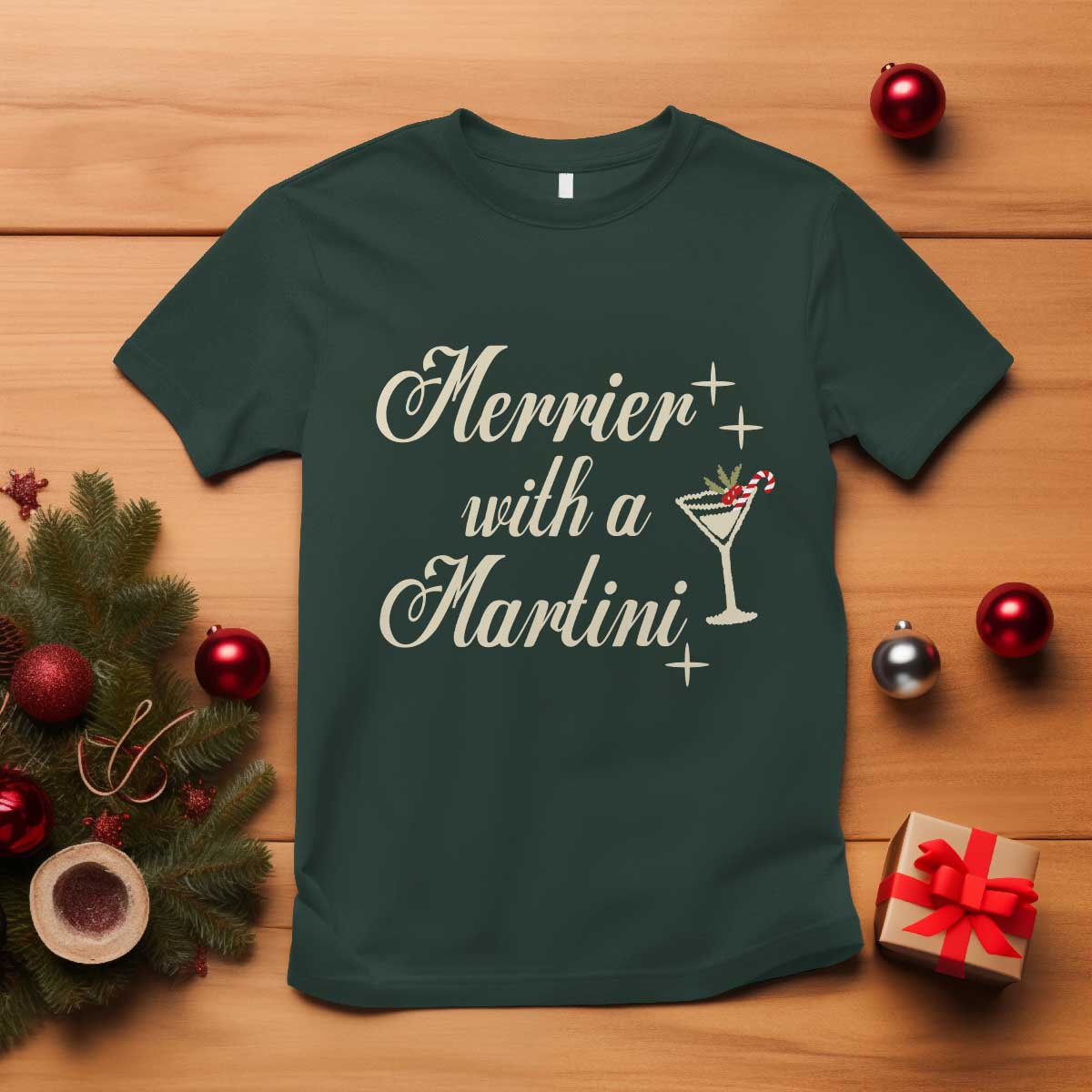 Merrier With a Martini Christmas T Shirt - Wonder Print Shop
