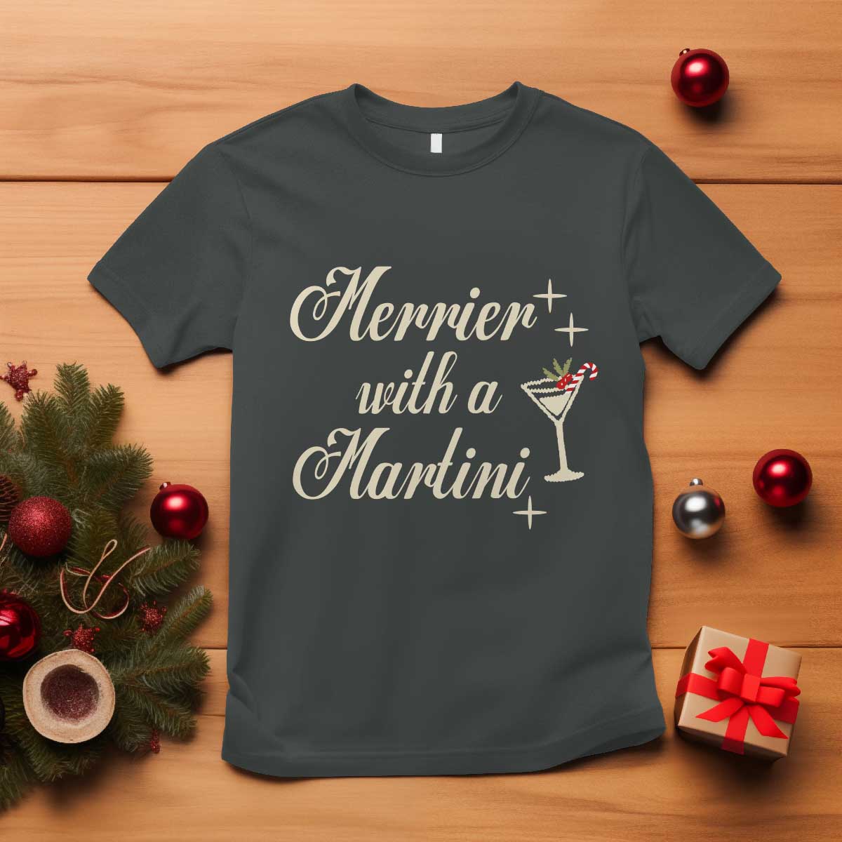Merrier With a Martini Christmas T Shirt - Wonder Print Shop