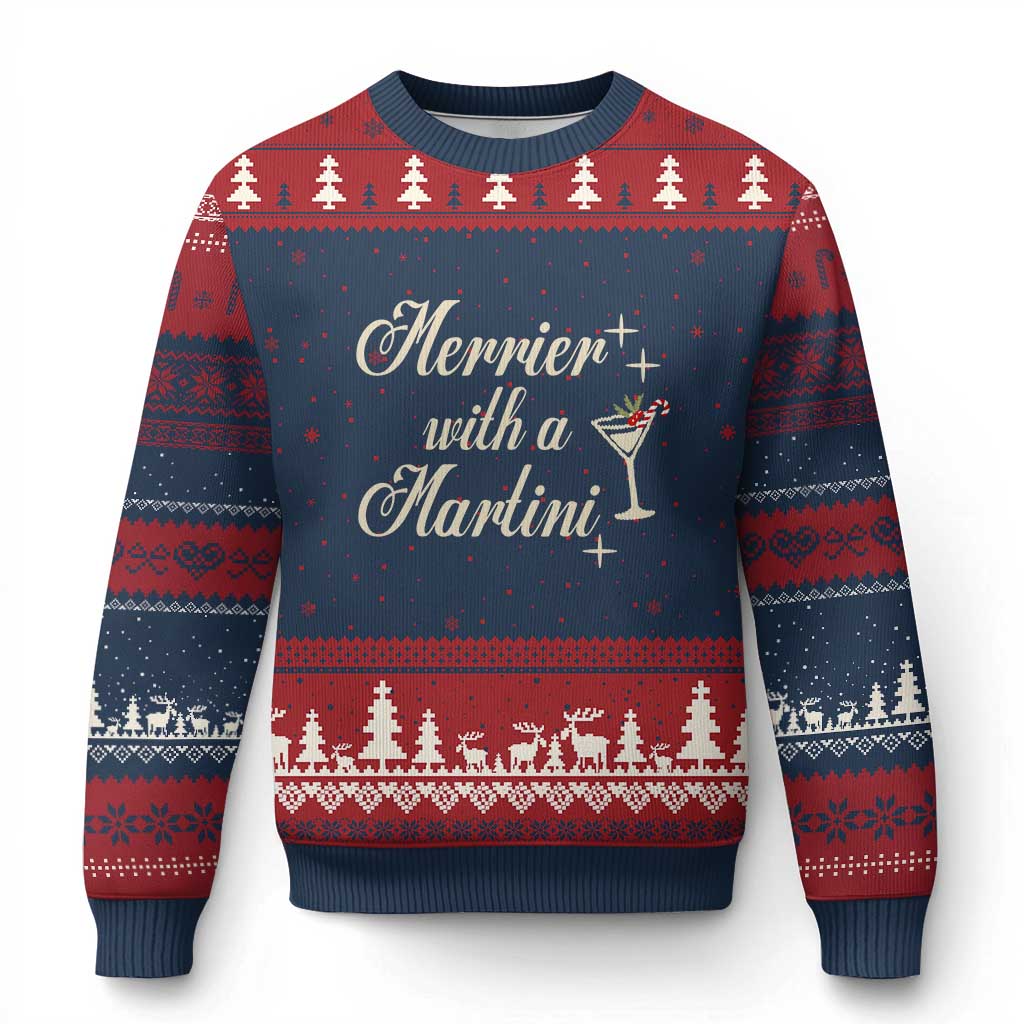 Merrier With a Martini Xmas Ugly Christmas Sweater - Wonder Print Shop