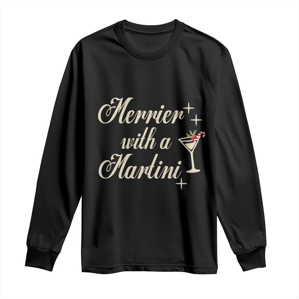 Merrier With a Martini Christmas Long Sleeve Shirt - Wonder Print Shop