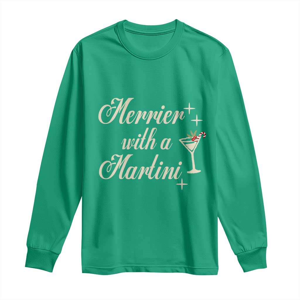 Merrier With a Martini Christmas Long Sleeve Shirt - Wonder Print Shop