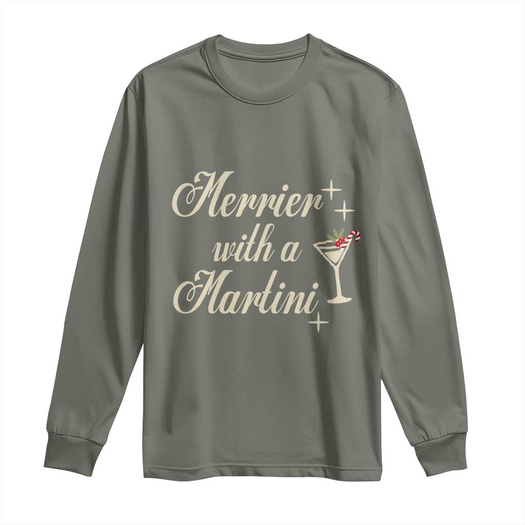 Merrier With a Martini Christmas Long Sleeve Shirt - Wonder Print Shop