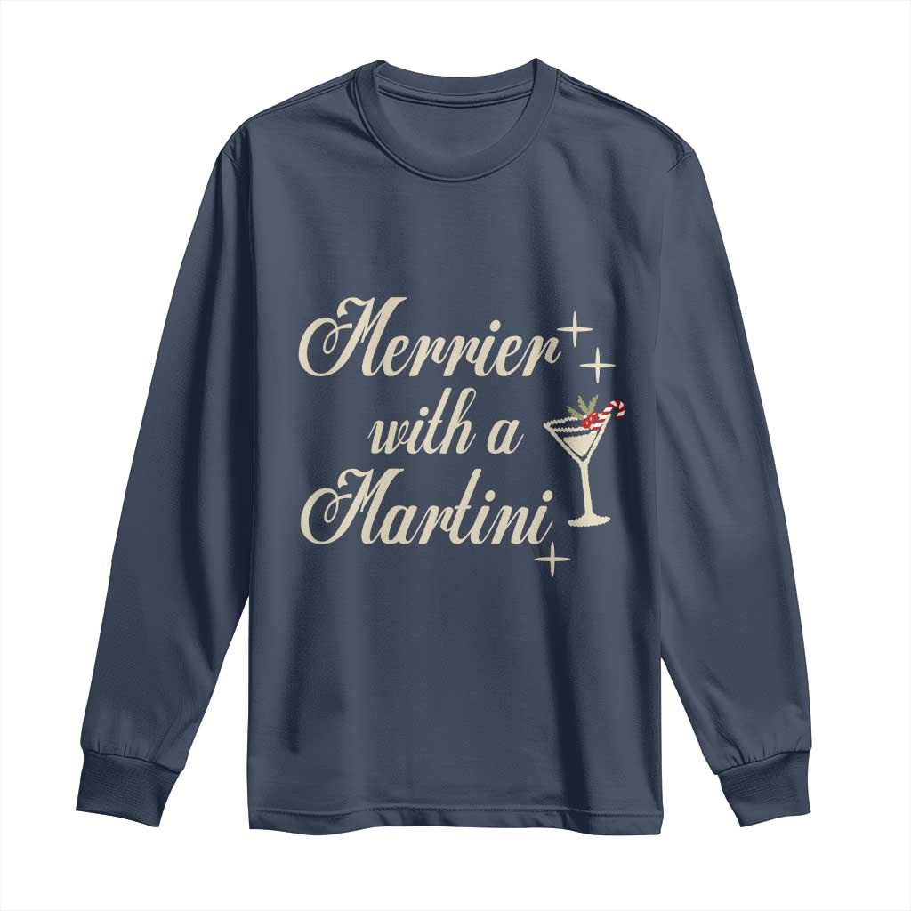 Merrier With a Martini Christmas Long Sleeve Shirt - Wonder Print Shop
