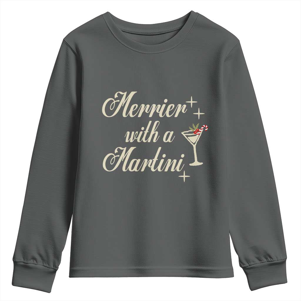 Merrier With a Martini Christmas Youth Sweatshirt - Wonder Print Shop