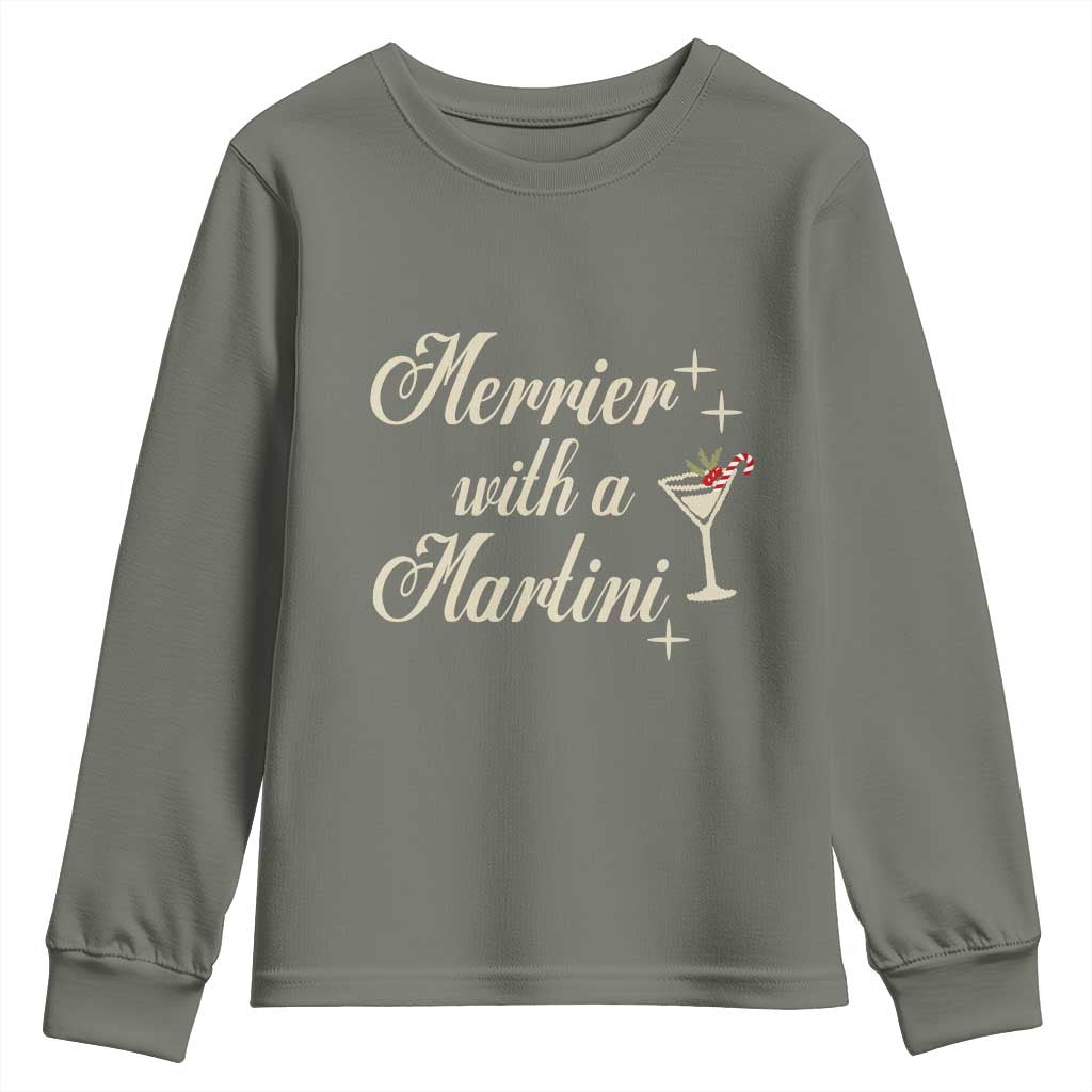 Merrier With a Martini Christmas Youth Sweatshirt - Wonder Print Shop