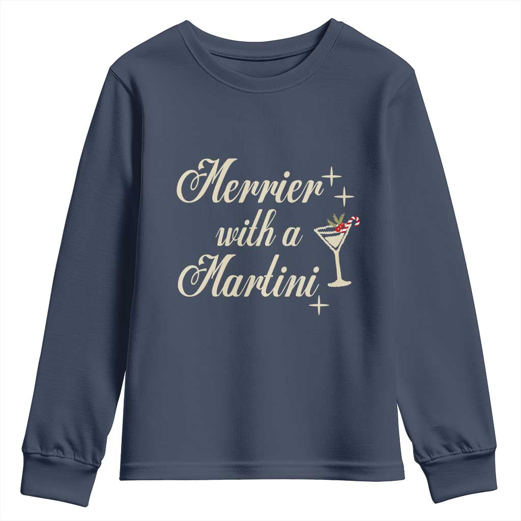 Merrier With a Martini Christmas Youth Sweatshirt - Wonder Print Shop