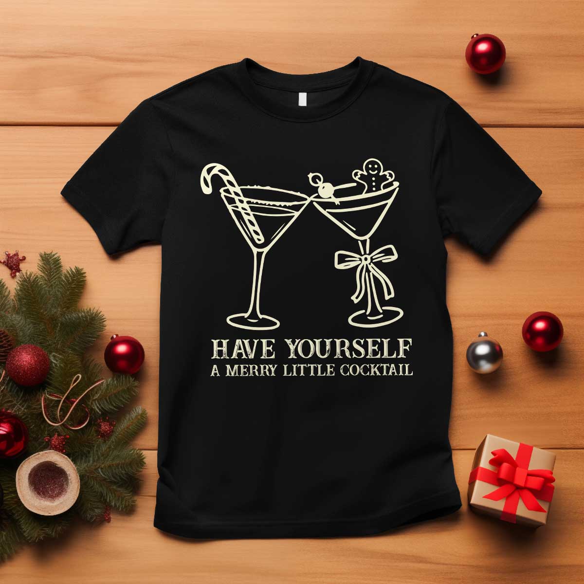 Christmas Cocktail T Shirt Merry Little Cocktail Espresso Martini - Wonder Print Shop