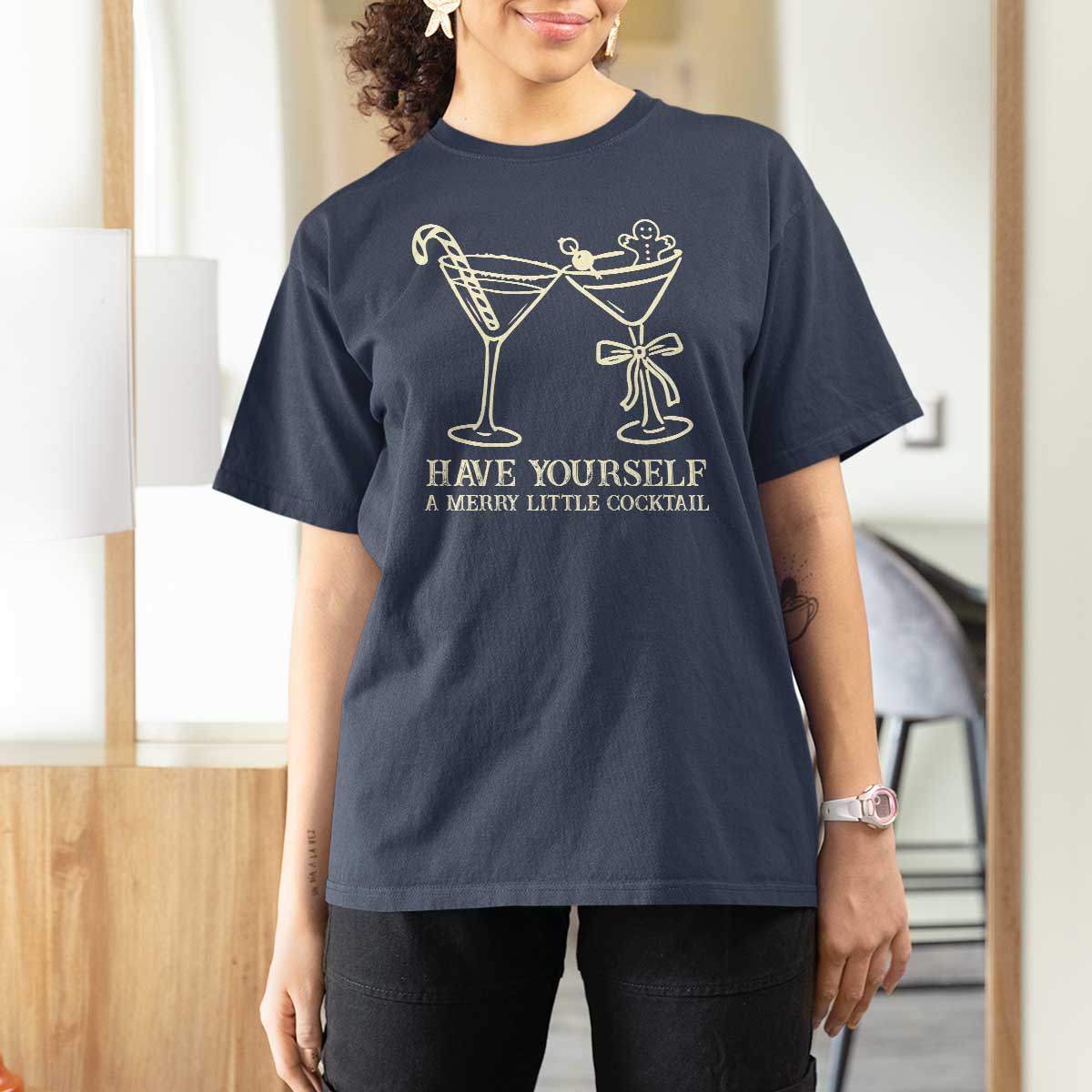 Christmas Cocktail T Shirt For Women Merry Little Cocktail Espresso Martini - Wonder Print Shop