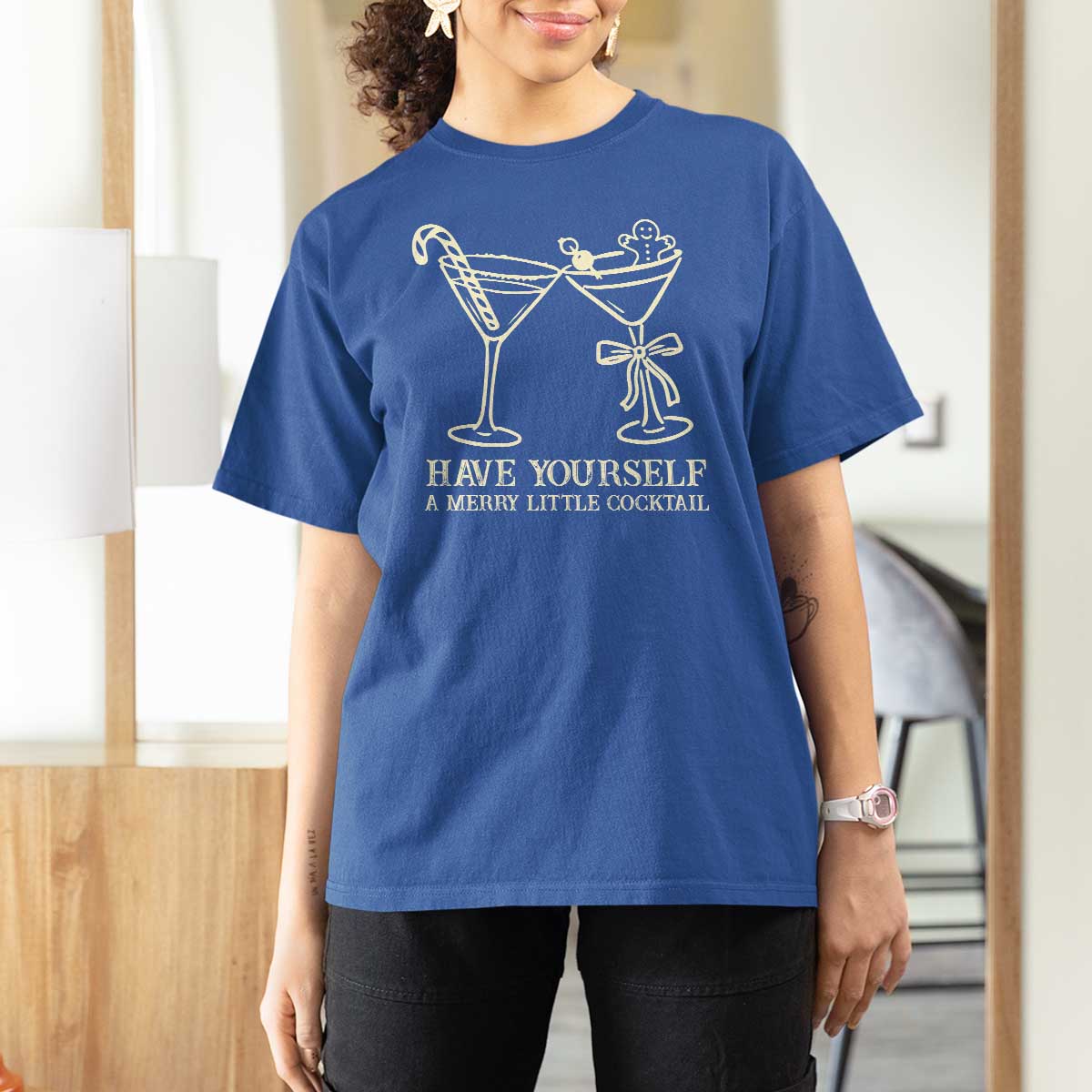 Christmas Cocktail T Shirt For Women Merry Little Cocktail Espresso Martini - Wonder Print Shop