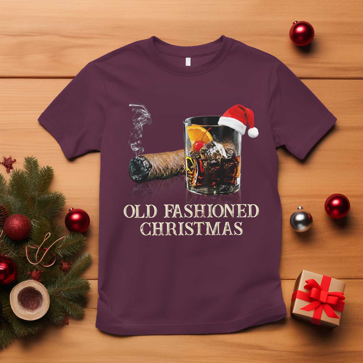 Old Fashioned Cocktail Christmas T Shirt Funny Bourbon Cocktail Drink - Wonder Print Shop