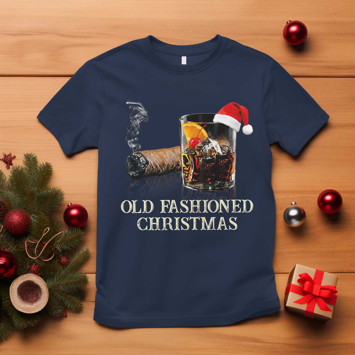 Old Fashioned Cocktail Christmas T Shirt Funny Bourbon Cocktail Drink - Wonder Print Shop