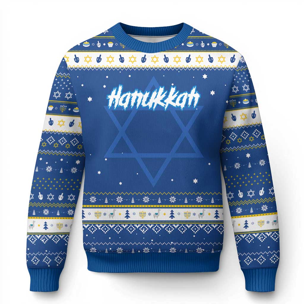 Hanukkah Heavy Metal Hanukkah Ugly Sweater Jewish Menorah Dreidel - Wonder Print Shop