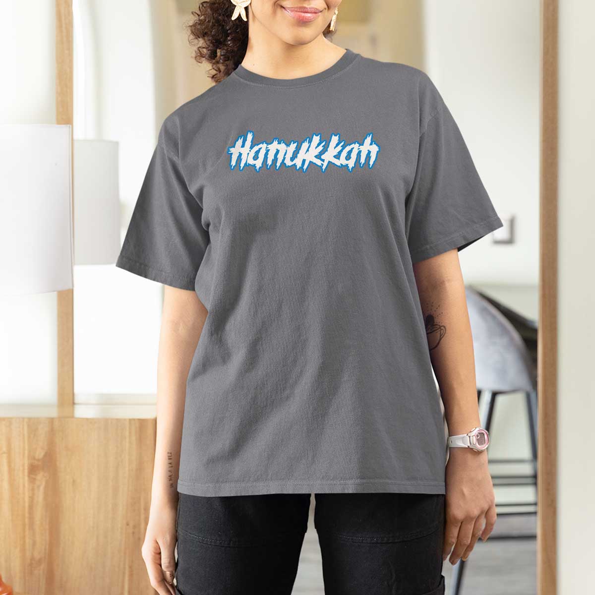 Hanukkah Heavy Metal T Shirt For Women Jewish Menorah Dreidel - Wonder Print Shop