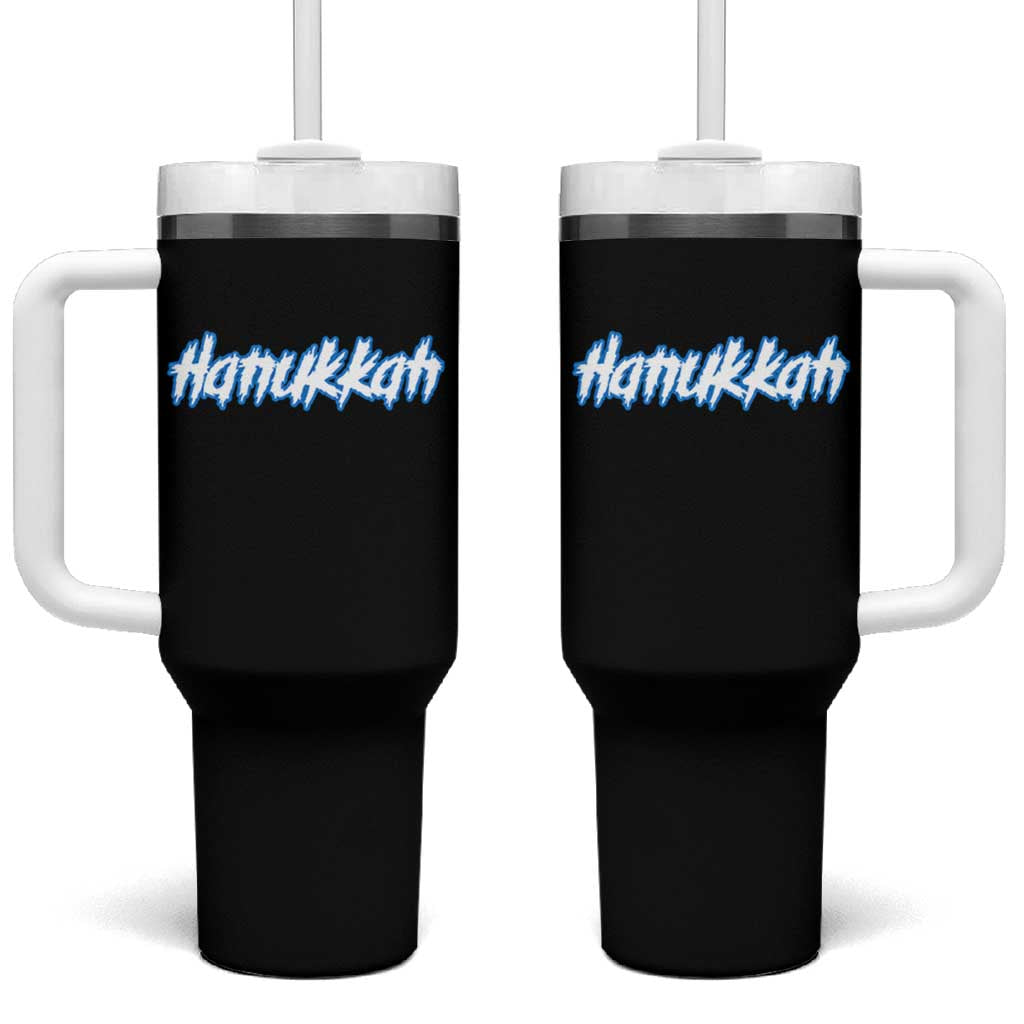 Hanukkah Heavy Metal Tumbler With Handle Jewish Menorah Dreidel - Wonder Print Shop