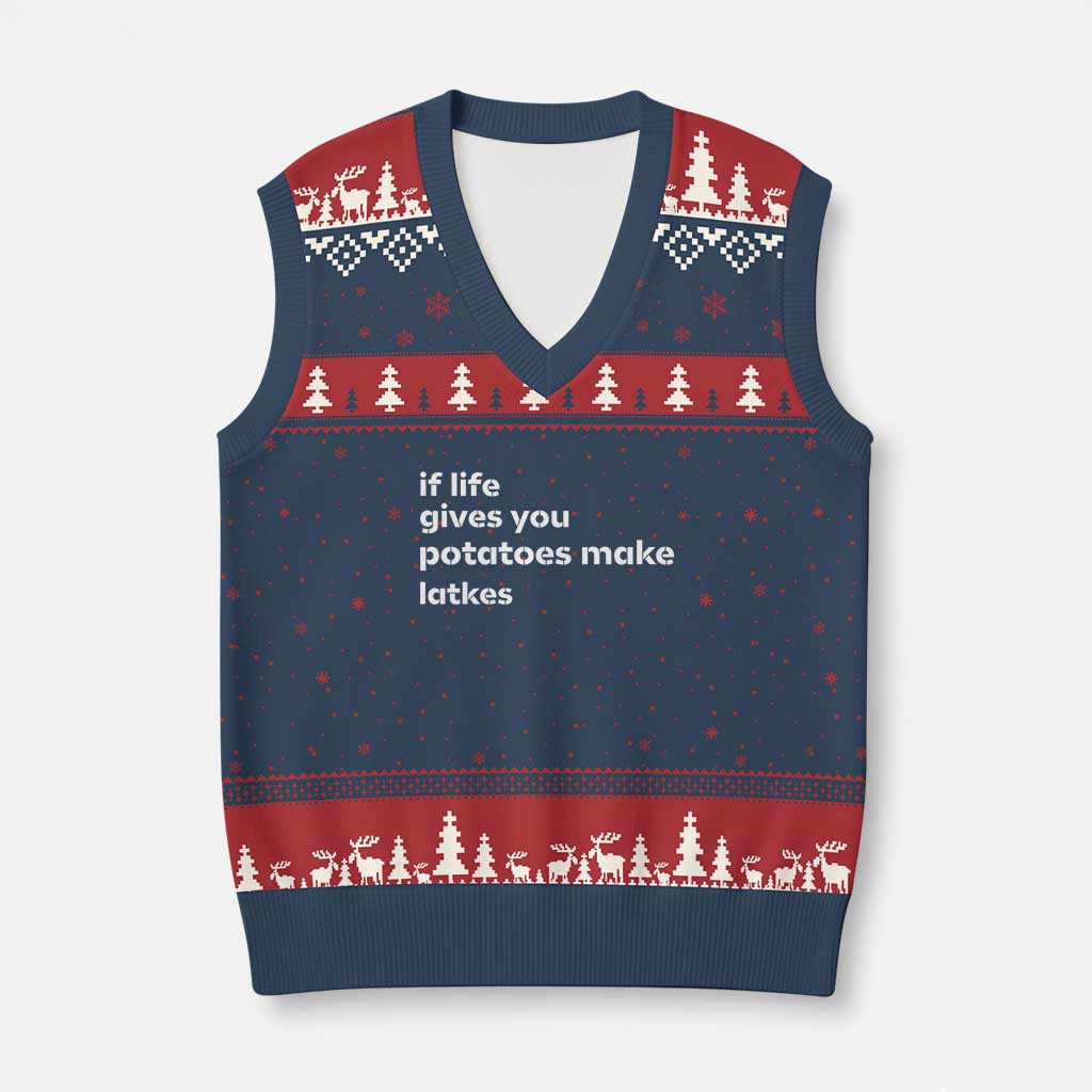 Life Gives Potatoes Make Latkes V-Neck Knit Sweater Vest Funny Hanukkah Gift Jewish Holiday - Wonder Print Shop