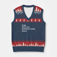 Life Gives Potatoes Make Latkes V-Neck Knit Sweater Vest Funny Hanukkah Gift Jewish Holiday - Wonder Print Shop