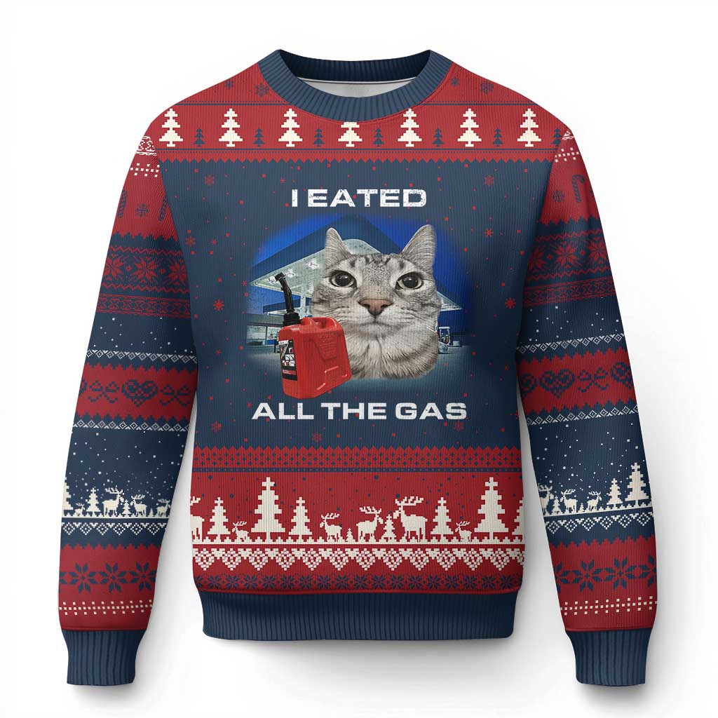 Sarcastic Cat Meme Ugly Christmas Sweater Funny Retro I Eated All The Gas Gen Z Humor - Wonder Print Shop