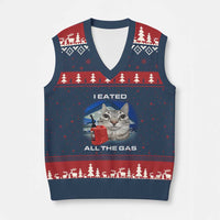 Sarcastic Cat Meme V-Neck Knit Sweater Vest Funny Retro I Eated All The Gas Gen Z Humor - Wonder Print Shop