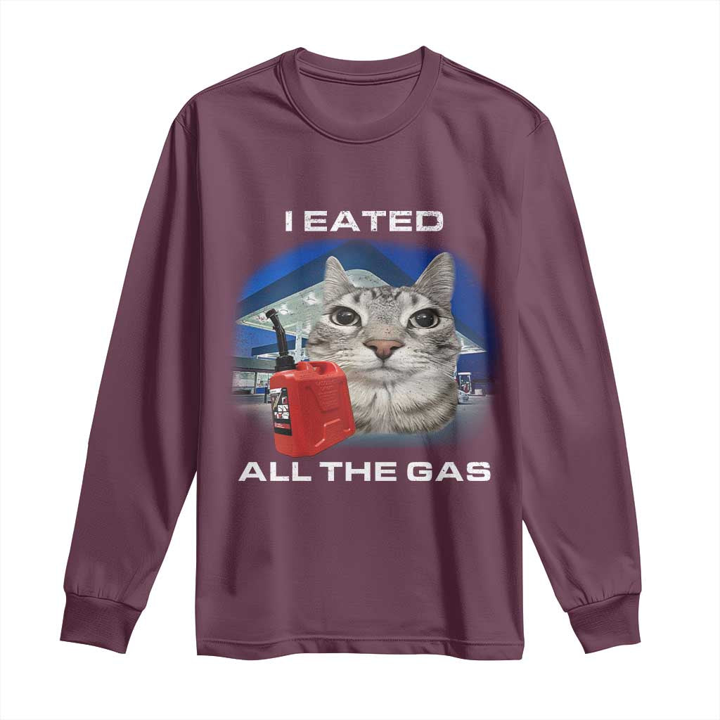 Sarcastic Cat Meme Long Sleeve Shirt Funny Retro I Eated All The Gas Gen Z Humor - Wonder Print Shop