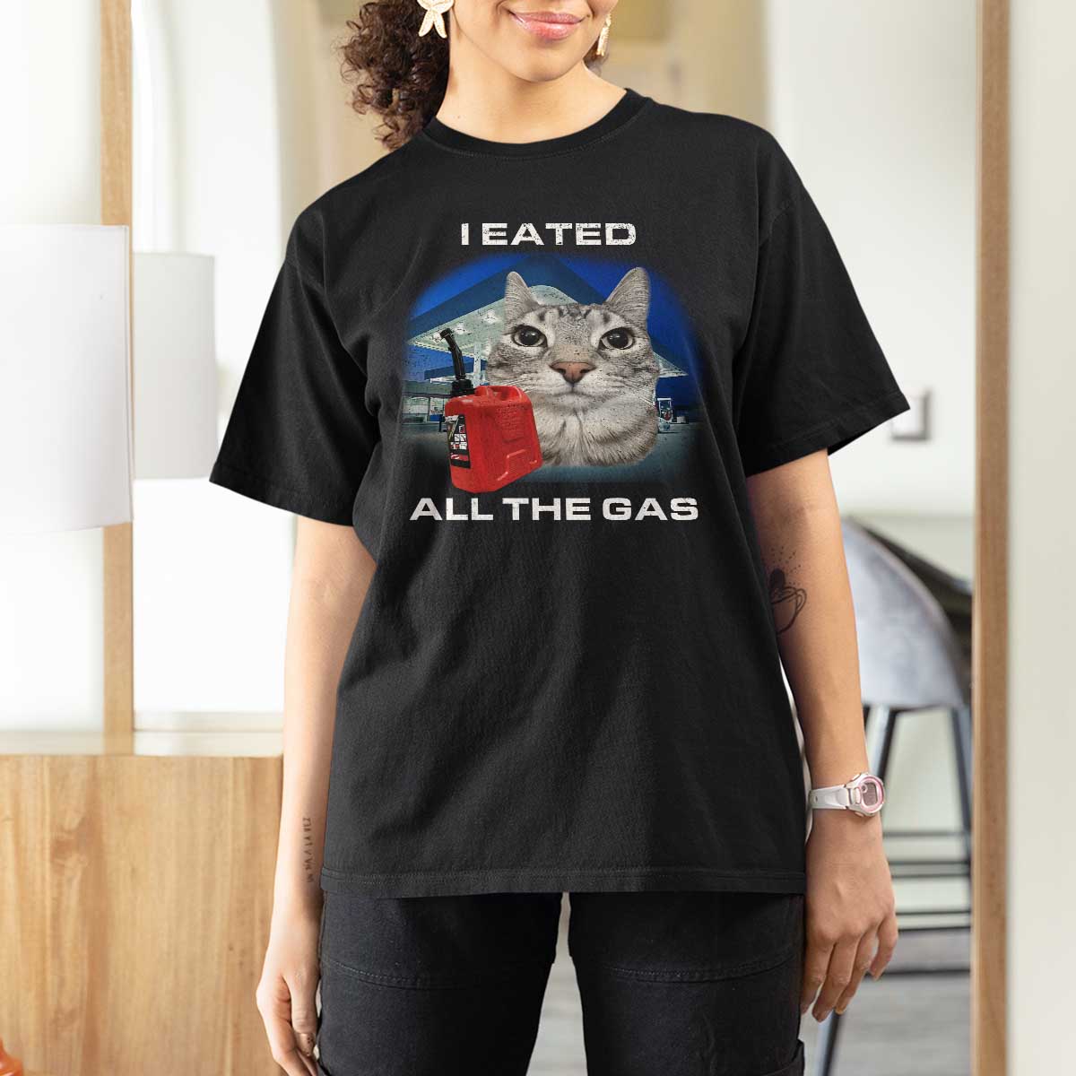 Sarcastic Cat Meme T Shirt For Women Funny Retro I Eated All The Gas Gen Z Humor - Wonder Print Shop
