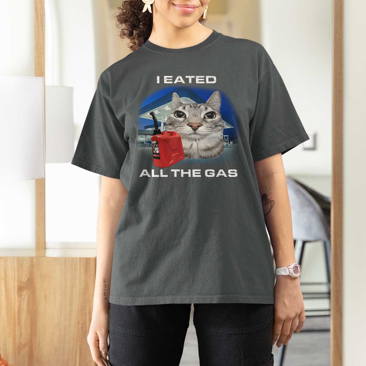 Sarcastic Cat Meme T Shirt For Women Funny Retro I Eated All The Gas Gen Z Humor - Wonder Print Shop