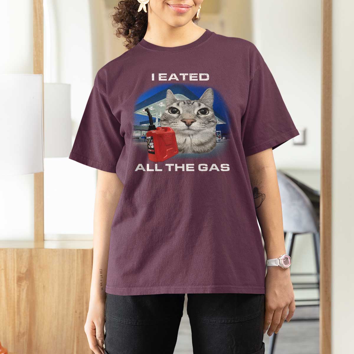 Sarcastic Cat Meme T Shirt For Women Funny Retro I Eated All The Gas Gen Z Humor - Wonder Print Shop