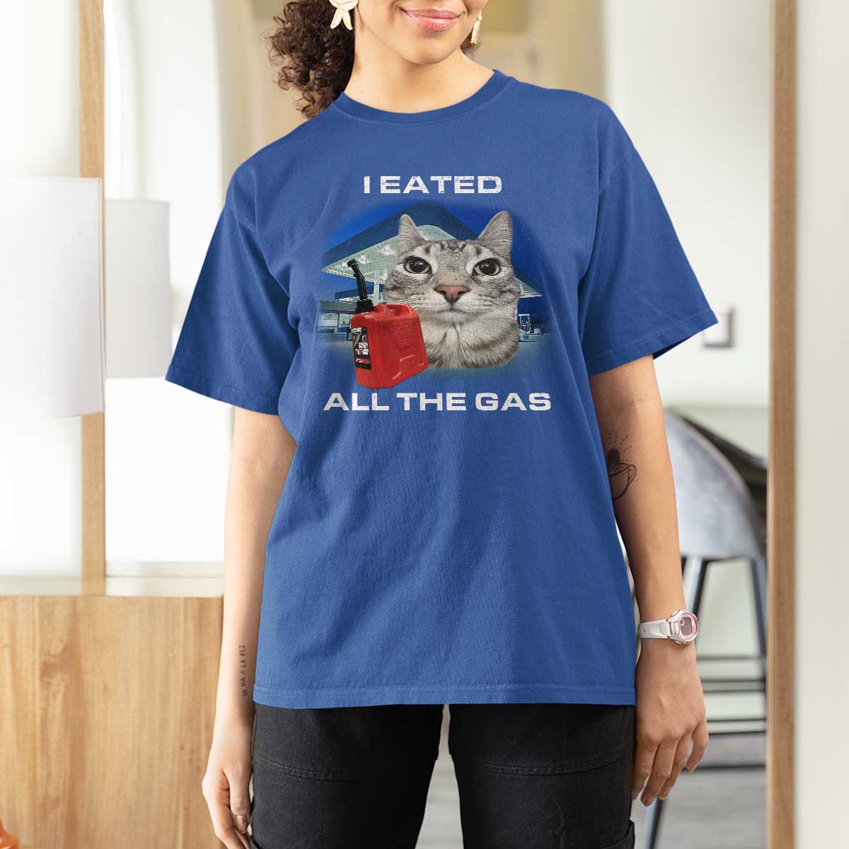Sarcastic Cat Meme T Shirt For Women Funny Retro I Eated All The Gas Gen Z Humor - Wonder Print Shop