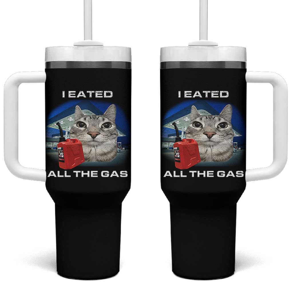Sarcastic Cat Meme Tumbler With Handle Funny Retro I Eated All The Gas Gen Z Humor - Wonder Print Shop