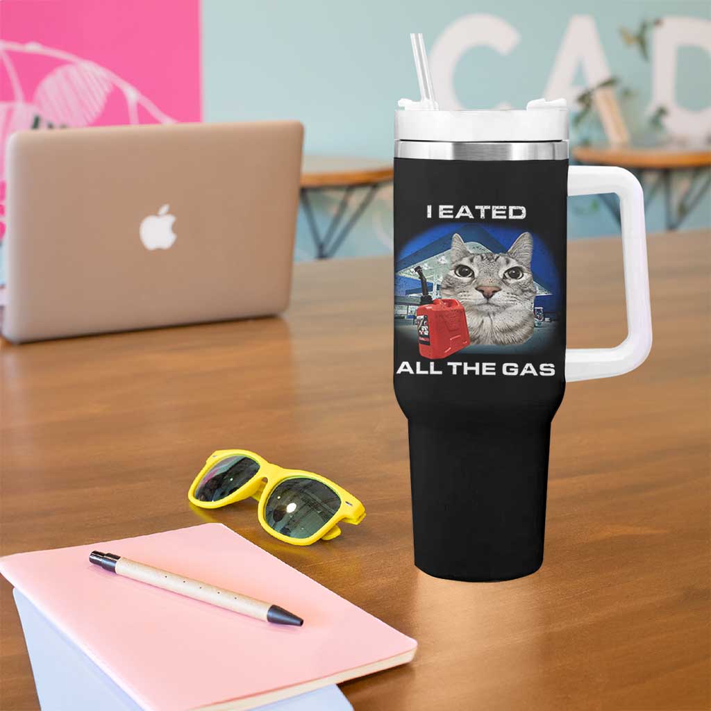 Sarcastic Cat Meme Tumbler With Handle Funny Retro I Eated All The Gas Gen Z Humor - Wonder Print Shop