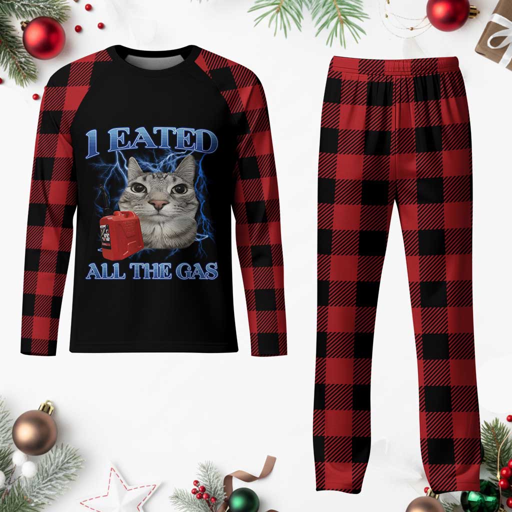 Sarcastic Cat Meme Plaid Pajama Set I Eated All The Gas Gen Z Humor Bootleg - Wonder Print Shop