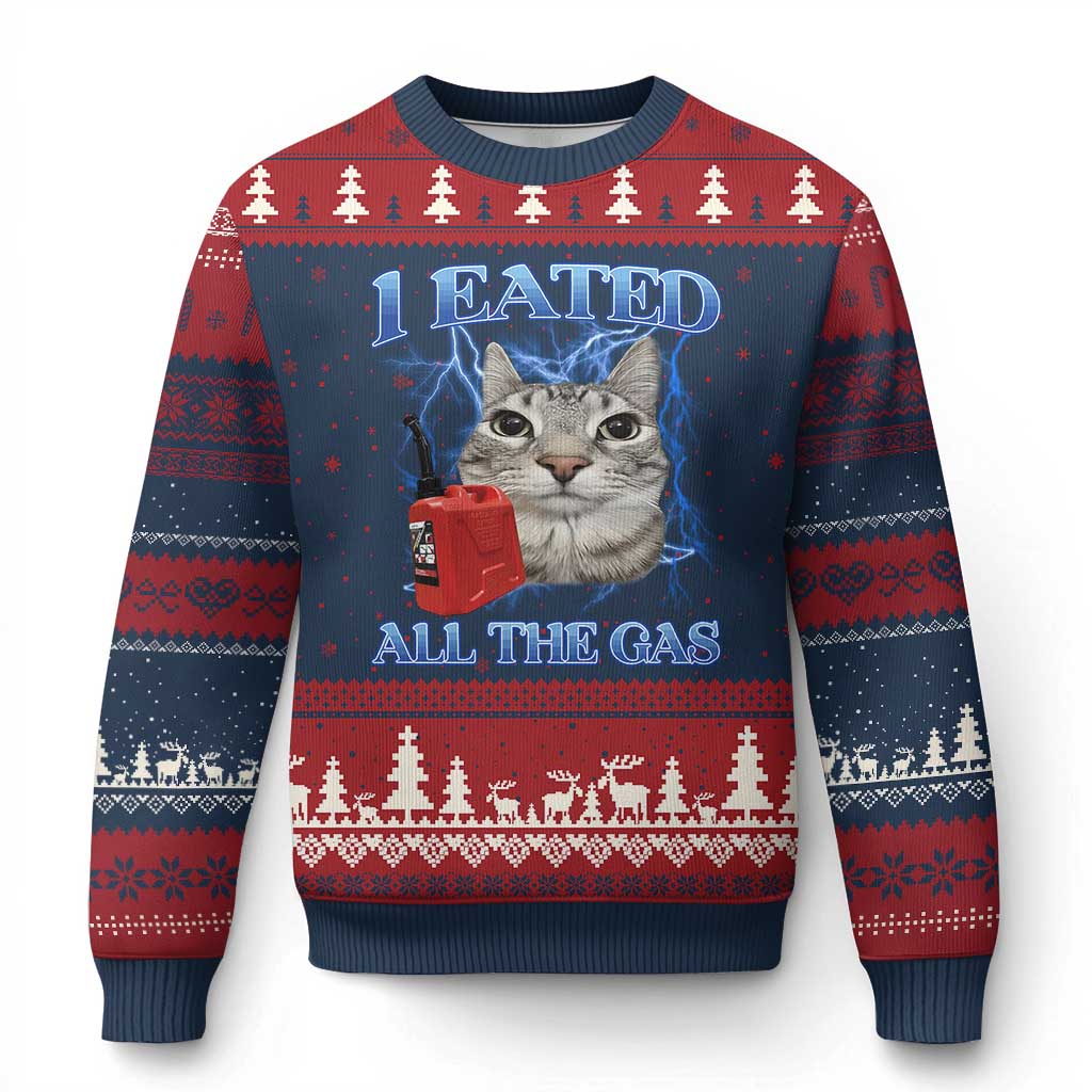 Sarcastic Cat Meme Ugly Christmas Sweater I Eated All The Gas Gen Z Humor Bootleg - Wonder Print Shop