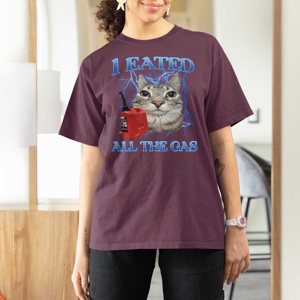 Sarcastic Cat Meme T Shirt For Women I Eated All The Gas Gen Z Humor Bootleg - Wonder Print Shop