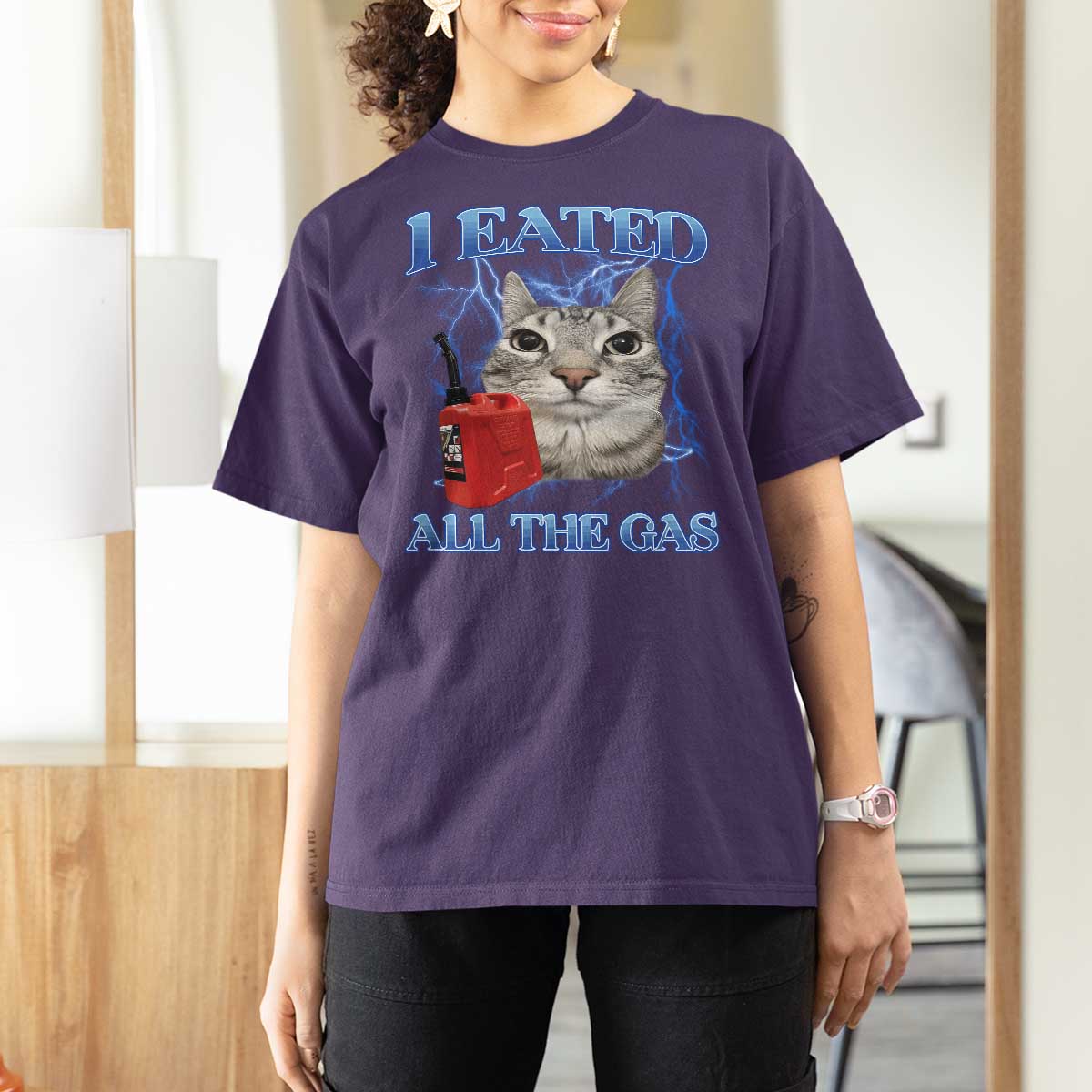 Sarcastic Cat Meme T Shirt For Women I Eated All The Gas Gen Z Humor Bootleg - Wonder Print Shop