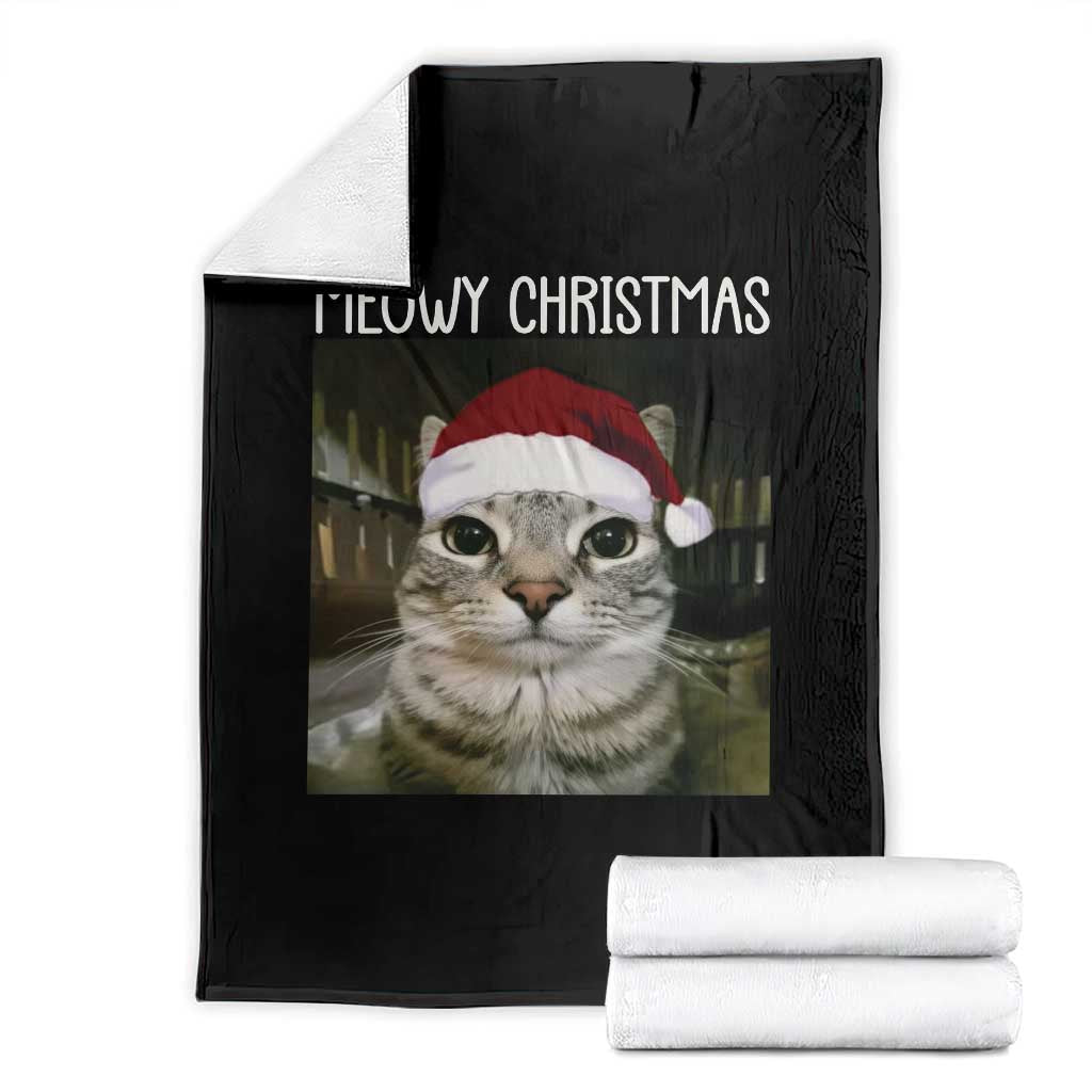 Meowy Christmas Throw Blanket Xmas Silly Staring Cat Meme Santa Hat - Wonder Print Shop