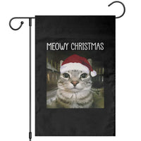 Meowy Christmas Garden Flag Xmas Silly Staring Cat Meme Santa Hat - Wonder Print Shop